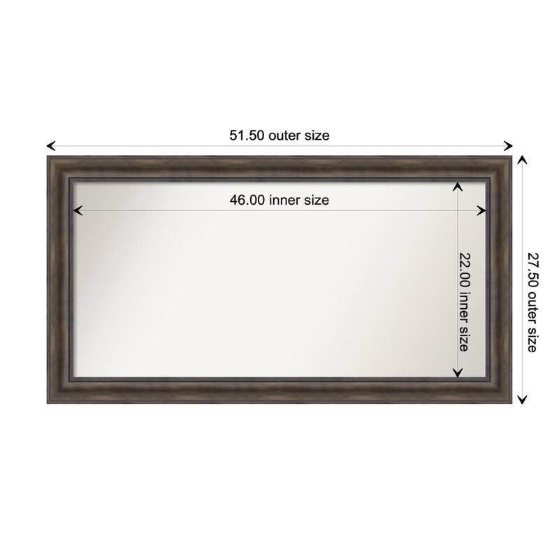 Rustic Pine Brown Framed Non-Beveled Custom Wall Mirror, Bathroom Vanity Mirror - Outer Size: 51.5 x 27.5