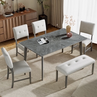 6 Piece, Rustic Farmhouse Dining Table Set with Rectangular Table with ...