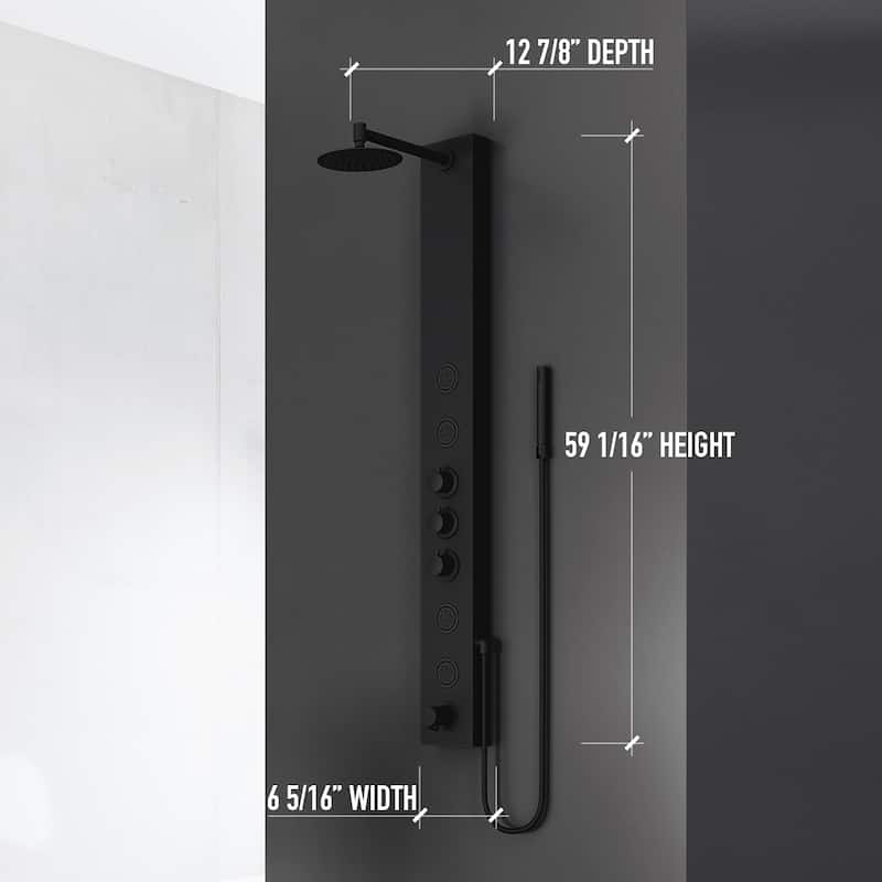 VIGO Bowery 59" H x 6" W 4-Jet Shower Panel with Round Shower Head and Tub Filler