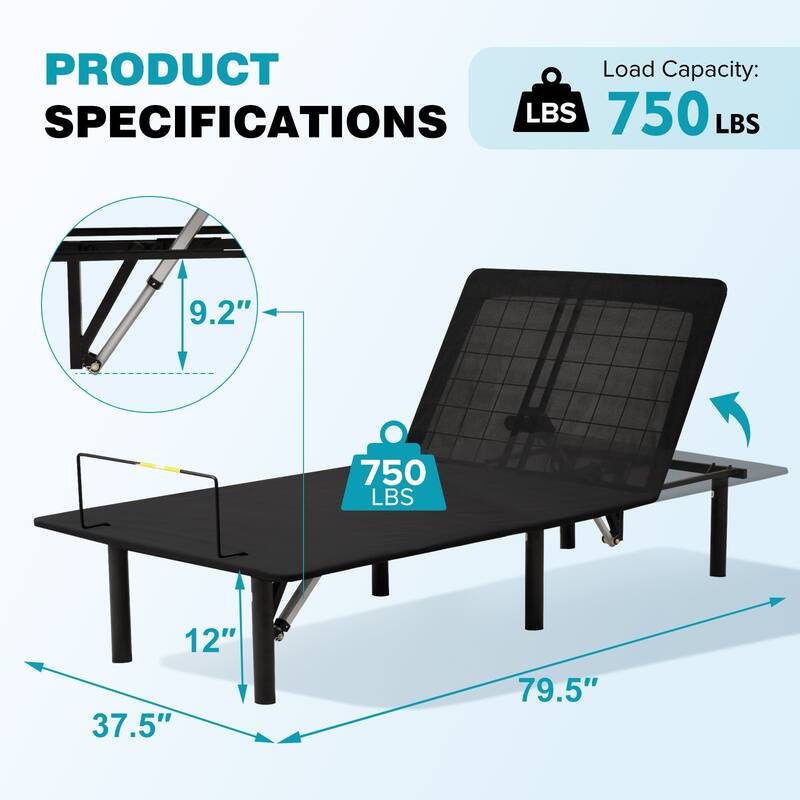 Adjustable Bed Base,Bed Frame with Head and Foot Incline,Anti-Snore, Wireless Control, Twin XL