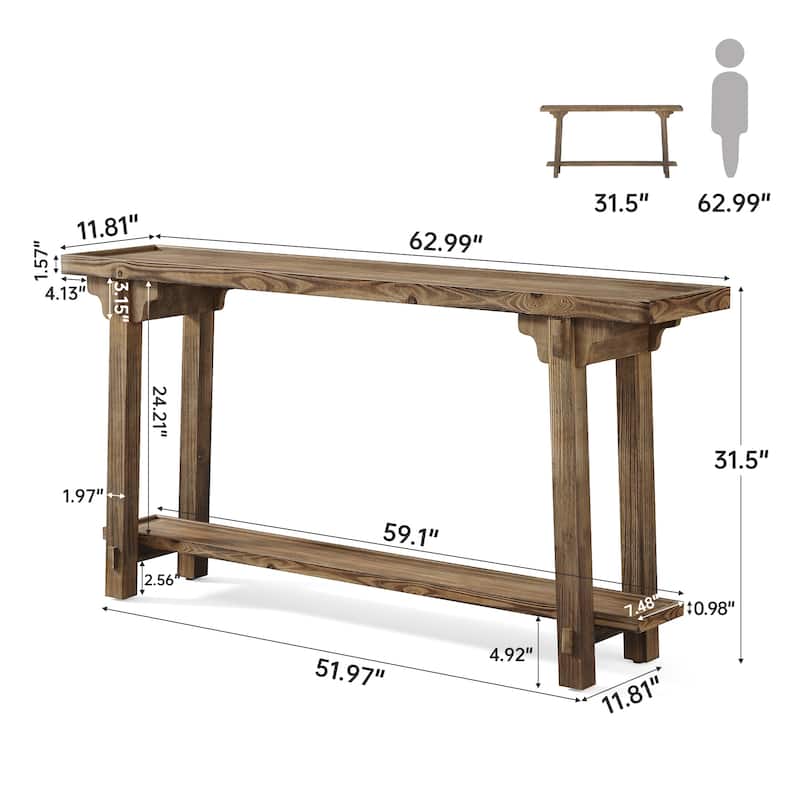63-Inch Long Farmhouse Sofa Table Behind Couch