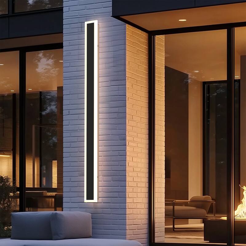 YANSUN Outdoor Wall Light, 24W 90CM, 3000K/6000K Adjustable Warm/Cold Light, Waterproof LED,Black with Button Color Control