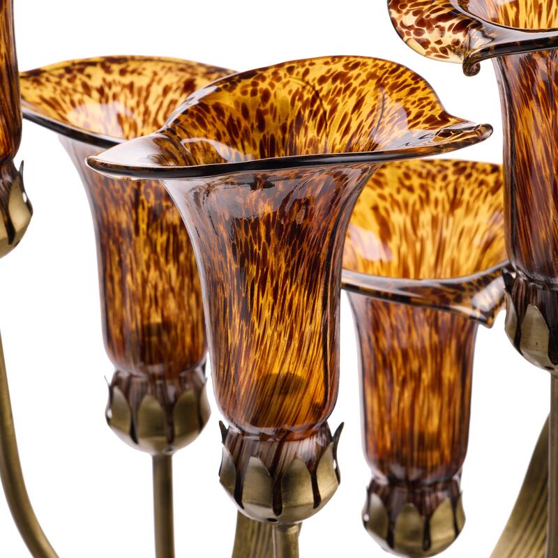 20-inch Antique Brass and Hand Blown Glass 5 Calla Lily Uplight Accent Lamp - 15" x 14" x 20"