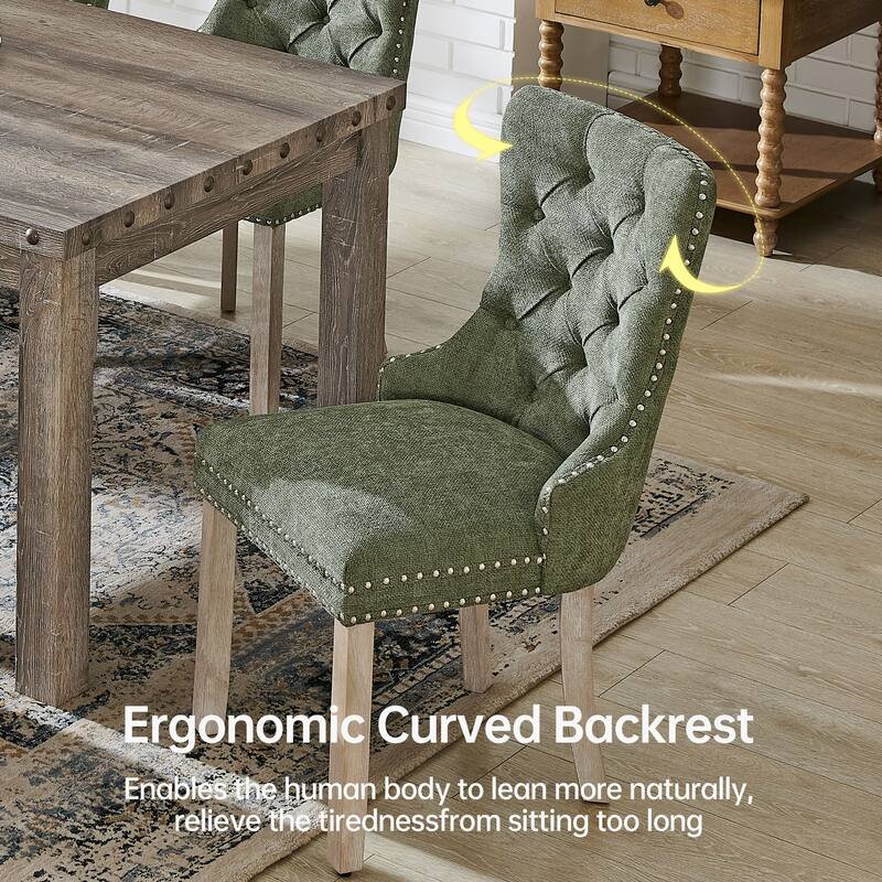 Mordern Fort Vintage Dining Table Set, Tufted Upholstered Chairs with Studded Trim