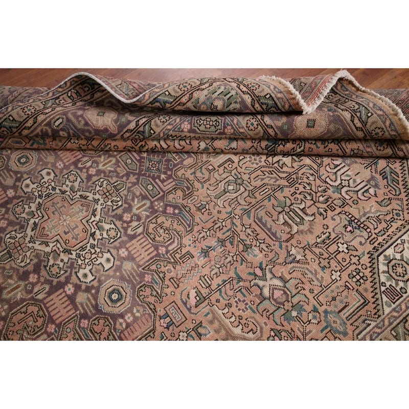 Pink Geometric Tabriz Vintage Persian Rug Hand-Knotted Wool Carpet - 8'0" x 11'2"