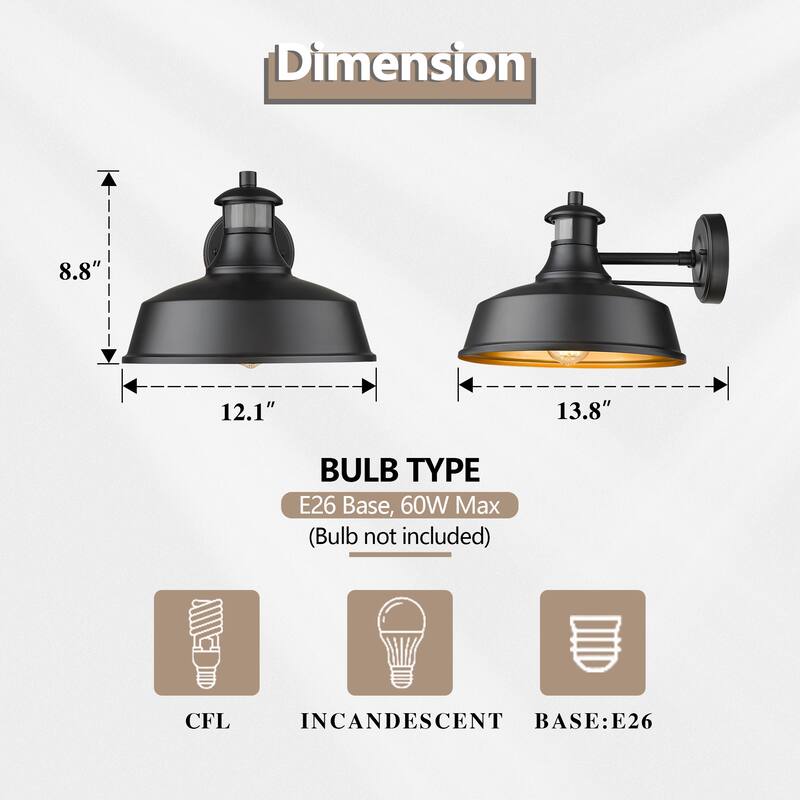 Outdoor Motion Sensor Barn Light - Dusk to Dawn Farmhouse Wall Lantern