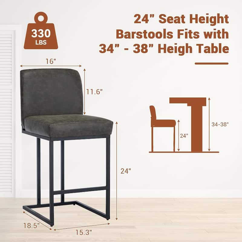 Bar Stools, 24" Seat High Counter Height Leather Barstools