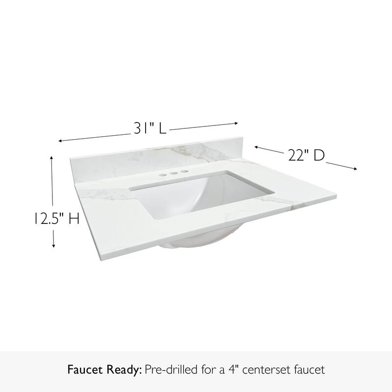 Design House Calesco Calacatta Quartz Bathroom Vanity Top and Side Splash Kit - N/A