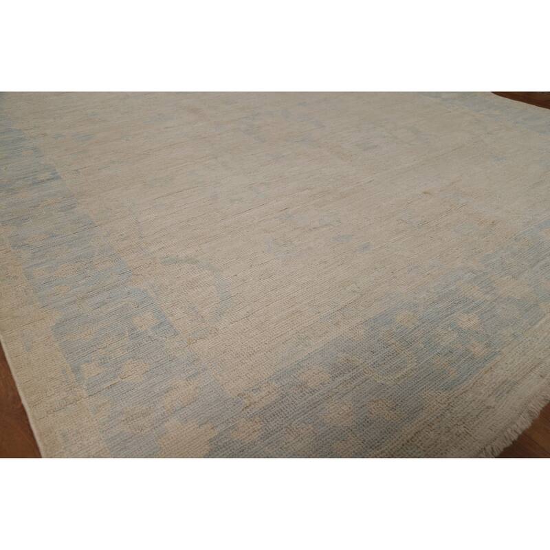 Hand Knotted Oriental 100% Wool Carpet Transitional All-Over Beige & Ivories Oushak Area Rug - 8' 10'' X 5' 10''
