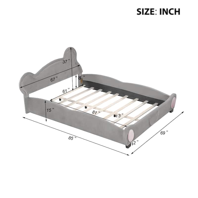 Kids Upholstered Platform Bed with Headboard Wooden Bed, Velvet