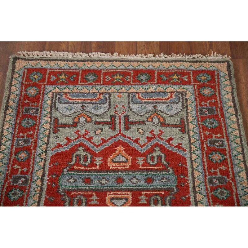 Green Heriz Serapi Indian Runner Rug Handmade Wool Carpet - 2'7"x 7'7"