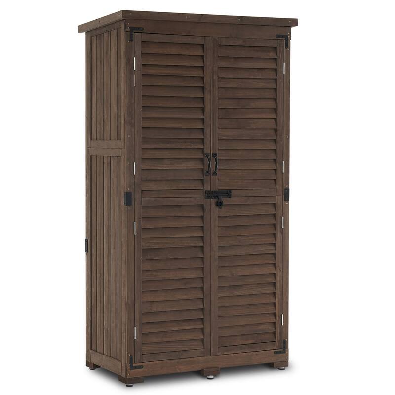 MCombo 63 inch Tall Outdoor Storage Tool Cabinet Shed with Lock for Yard (34.3" L x 18.3" W x 63" H), Wooden 0870 - N/A - Brown