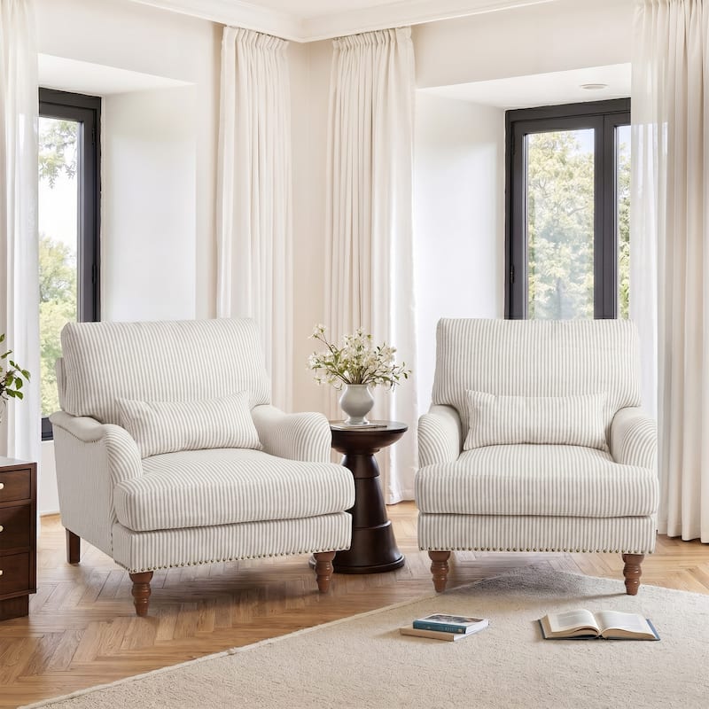 Set of 2 Mid Century Chenille Upholstered Accent Chairs
