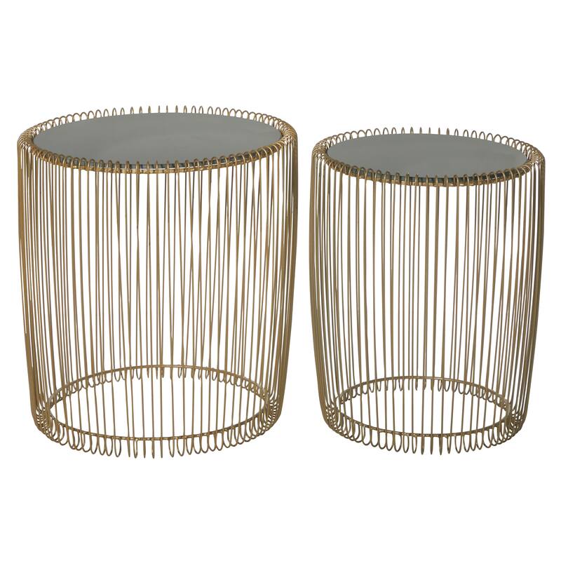Metal Accent Table with Shaded Glass Top - Set of 2 Gold - Roche River Decor - 18"Wx18"Lx18"H