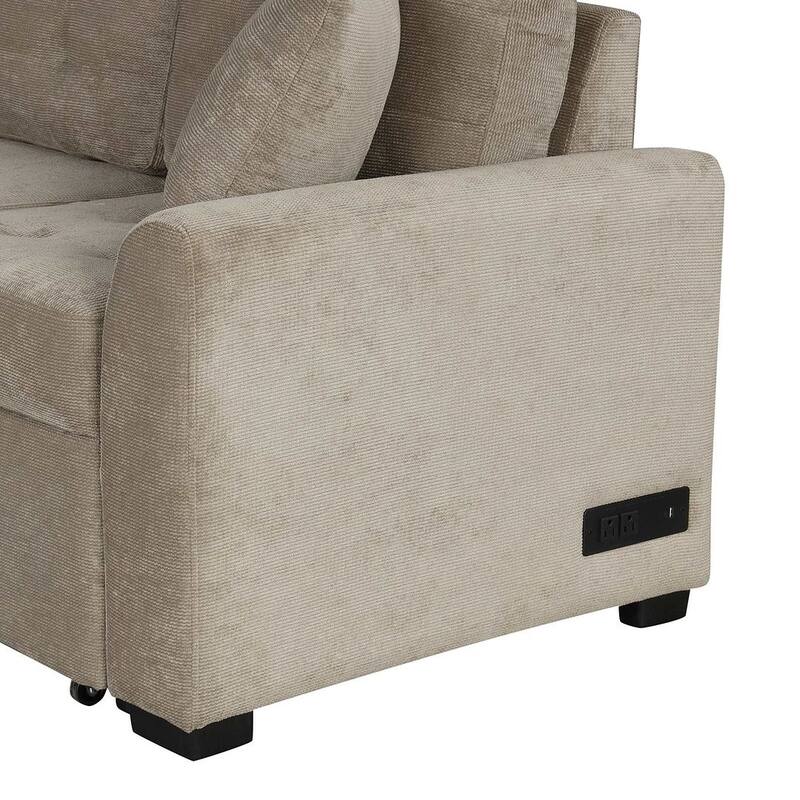 Modular Velvet Pull-out Sleeper Sofa, Living Room Spacious Space L Shaped Corner Sectional Sofa