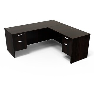 I5 Kai 66x78 Executive Home Office L-Shape Desk w/ Double Suspended Drawers (Espresso)