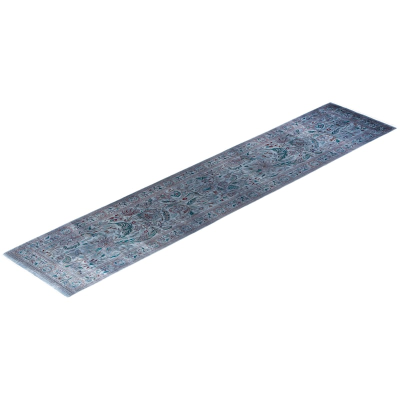 Fine Vibrance One-of-a-Kind Hand-Knotted Runner Rug - Gray, 2' 7" x 12' 8" - 2' 7" x 12' 8"