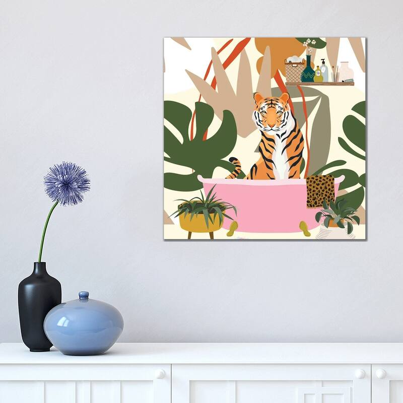 iCanvas "Tiger In Bathtub" by Jania Sharipzhanova Canvas Print - 18x18x1.5