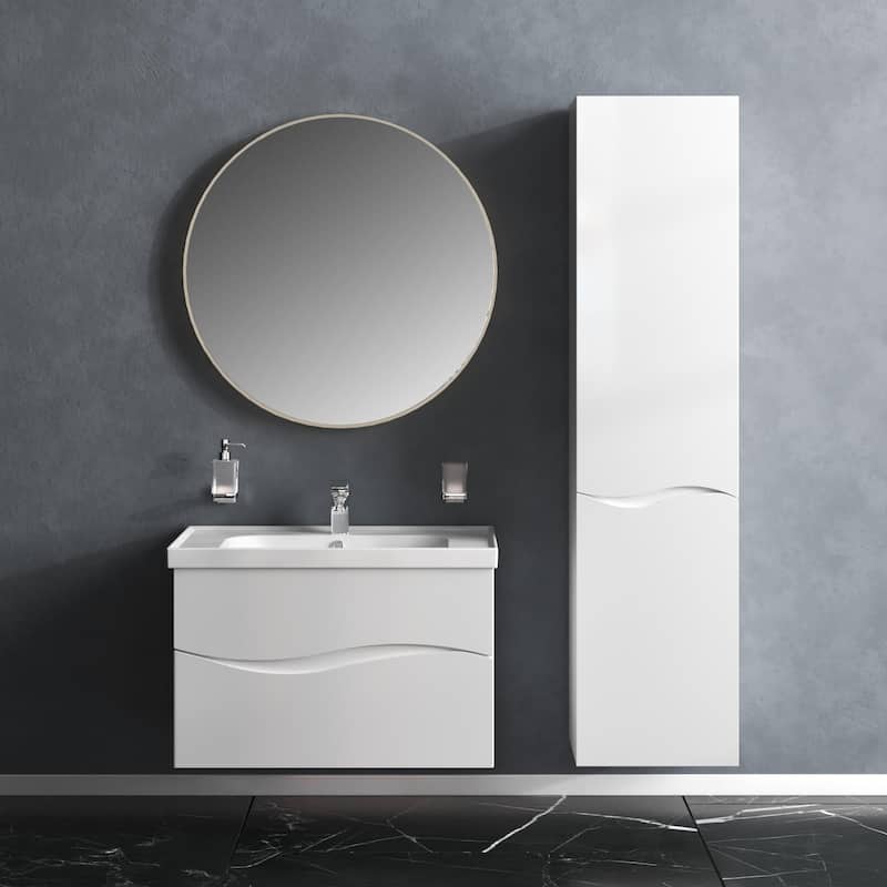 Modern Wall-Mounted Bathroom Vanity with Washbasin Wave White High Gloss Non-Toxic MDF-26"-Simple 40"