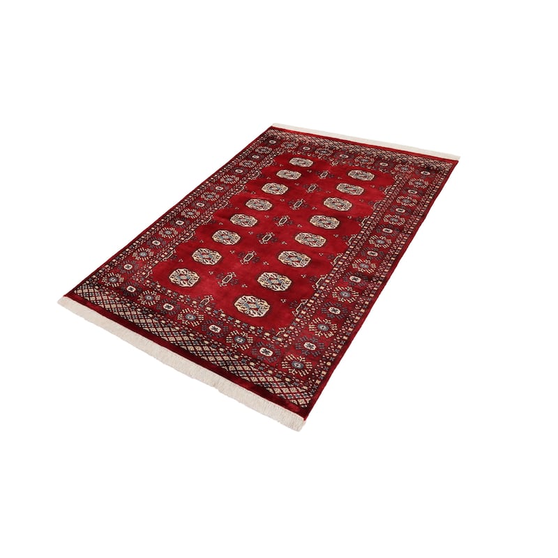 Rustic Bokhara Powers Red/Blue Hand Knotted Wool Rug - 4'0'' x 5'8''