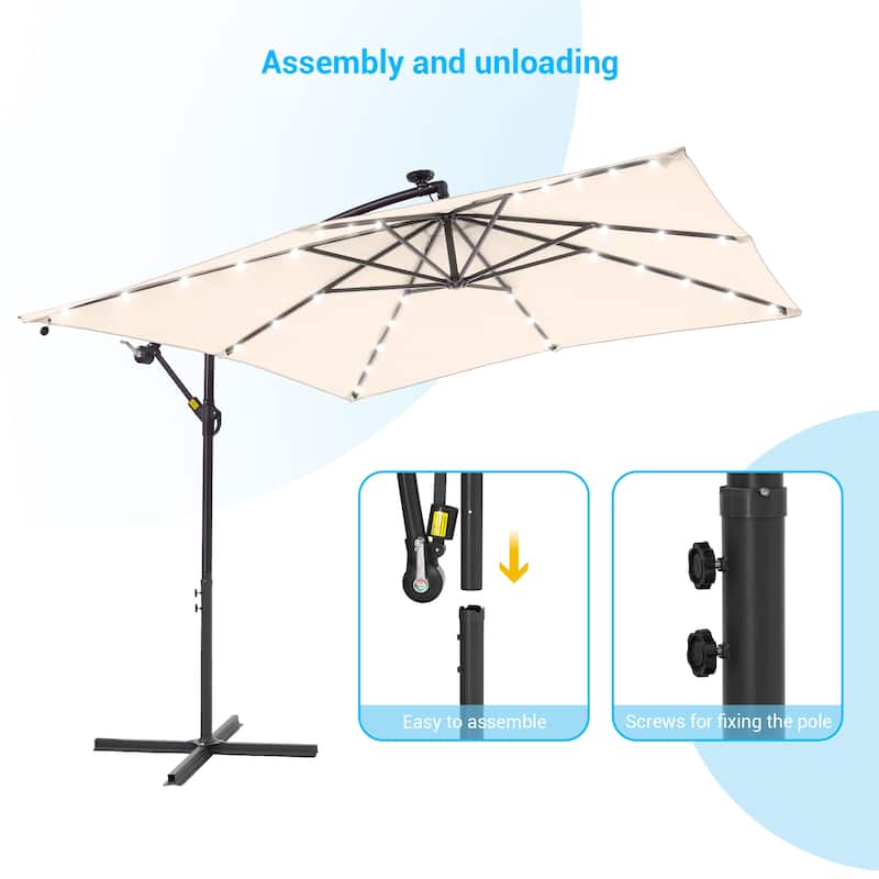 LIVOOSUN Outdoor Patio Umbrella, Square Canopy Offset LED Umbrella