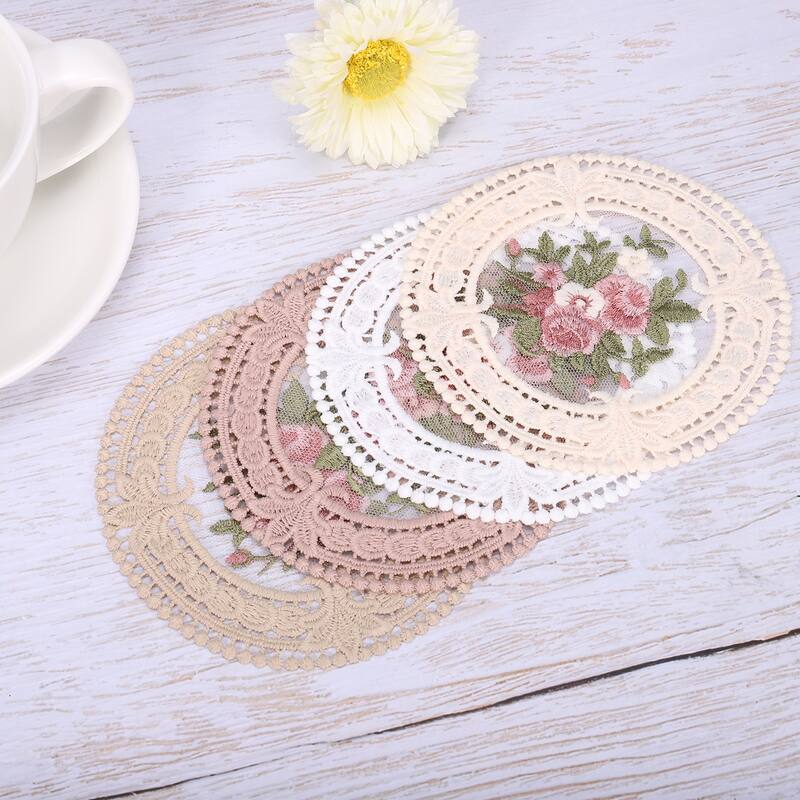 Fabric Coasters, 4.7" Polyester Round Lace Embroidery Cup Mat