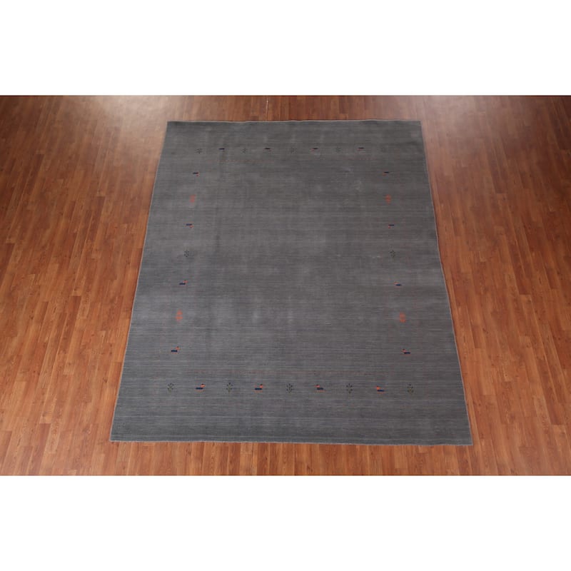 Tribal Gray Gabbeh Indian Area Rug Hand-Knotted Wool Carpet - 8'1"x 9'11"