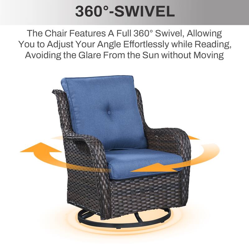 Gymojoy 7-Piece Outdoor Wicker Set with 4 Swivel Rockers & 55,000 BTU Fire Pit Table for Patio