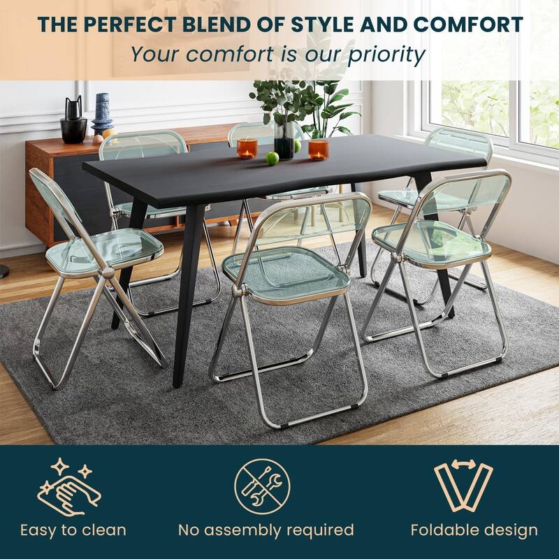 Lawrence Modern Foldable Acrylic Folding Chair with Accent Chrome Frame and Transparent Design for Home Living or Dining Room