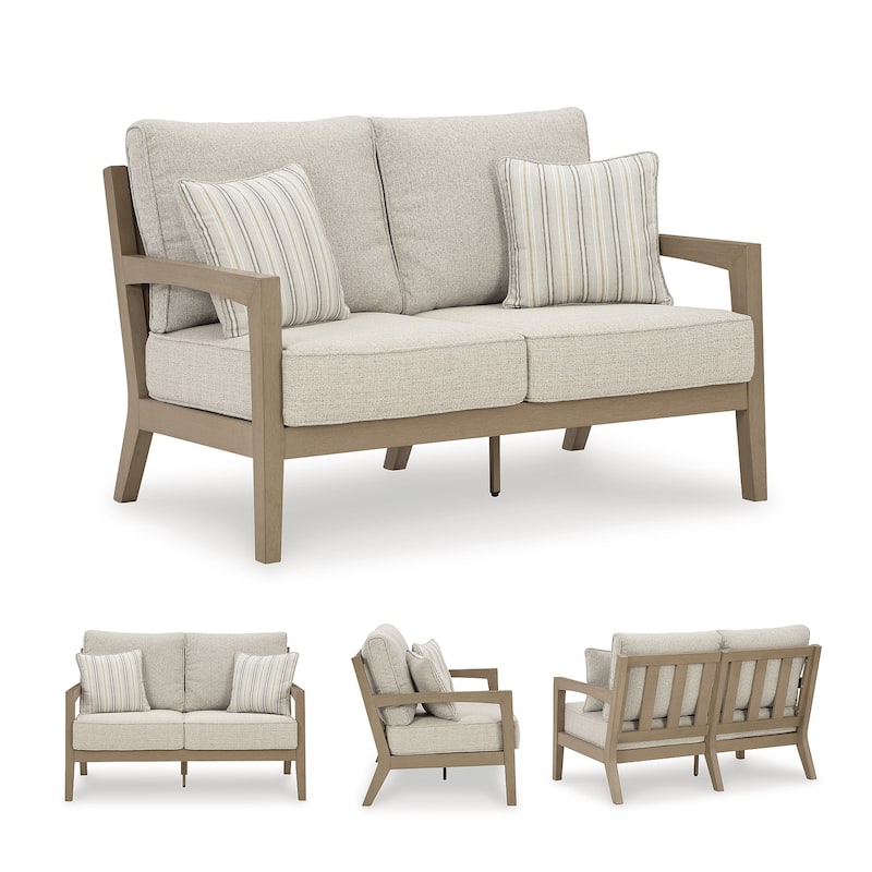 Signature Design by Ashley Hallow Creek Driftwood Outdoor Loveseat with Cushion - 52" W x 36.5" D x 37" H
