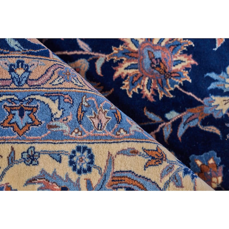 EXQUISITE RUGS ONE-OF-A-KIND Super Fine Kashan Hand Knotted Navy/Beige Rug - 9'3"x12'3"