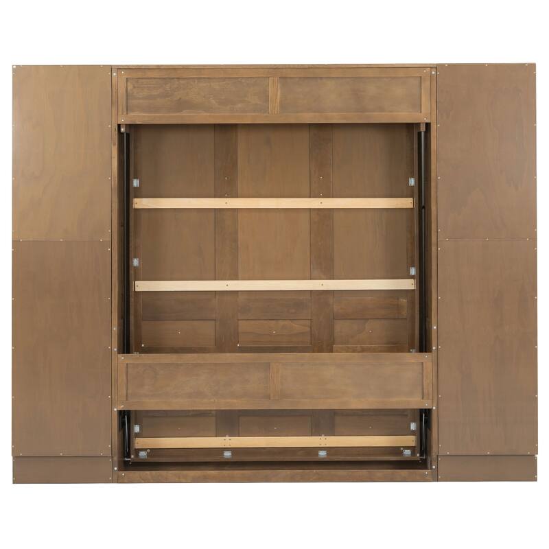 Queen Murphy Bed Wall Bed with Open Shelves and Enclosed Cabinets on Sides Multifunctional Space-Saving Solution for GUest Room