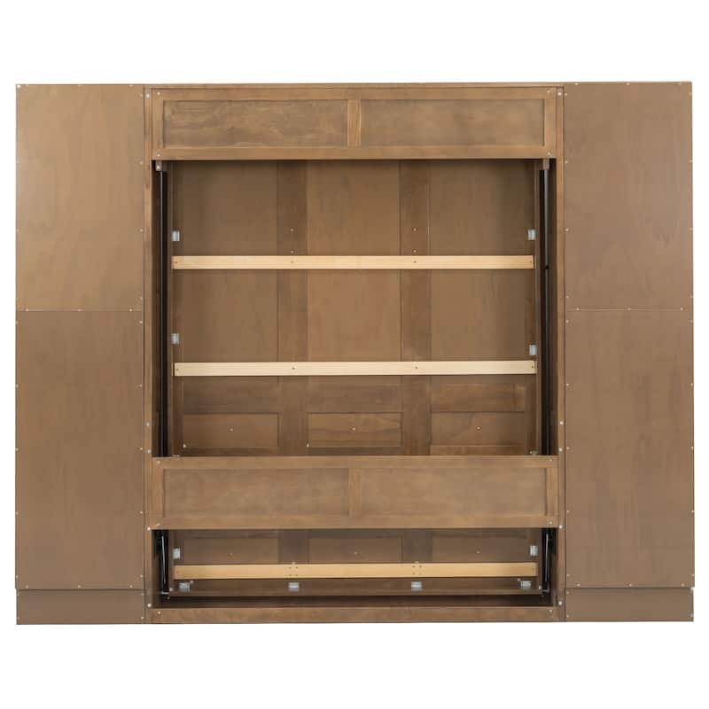 Queen Size Murphy Bed with 2 Storage Bookshelf, Cabinets, Platform Bookcase Bed, Space-Saving Cube Cabinet Bed