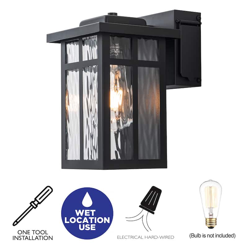 C Cattleya Matte Black Outdoor Wall Light with Water Glass and GFCI Outlet