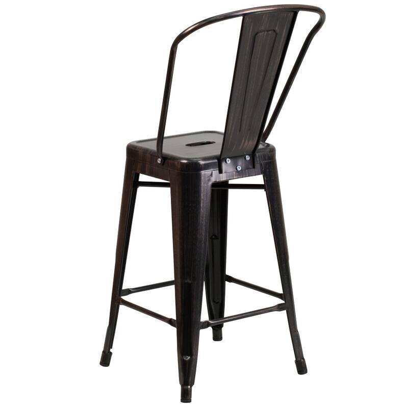 24'' High Metal Indoor-Outdoor Counter Height Stool with Back