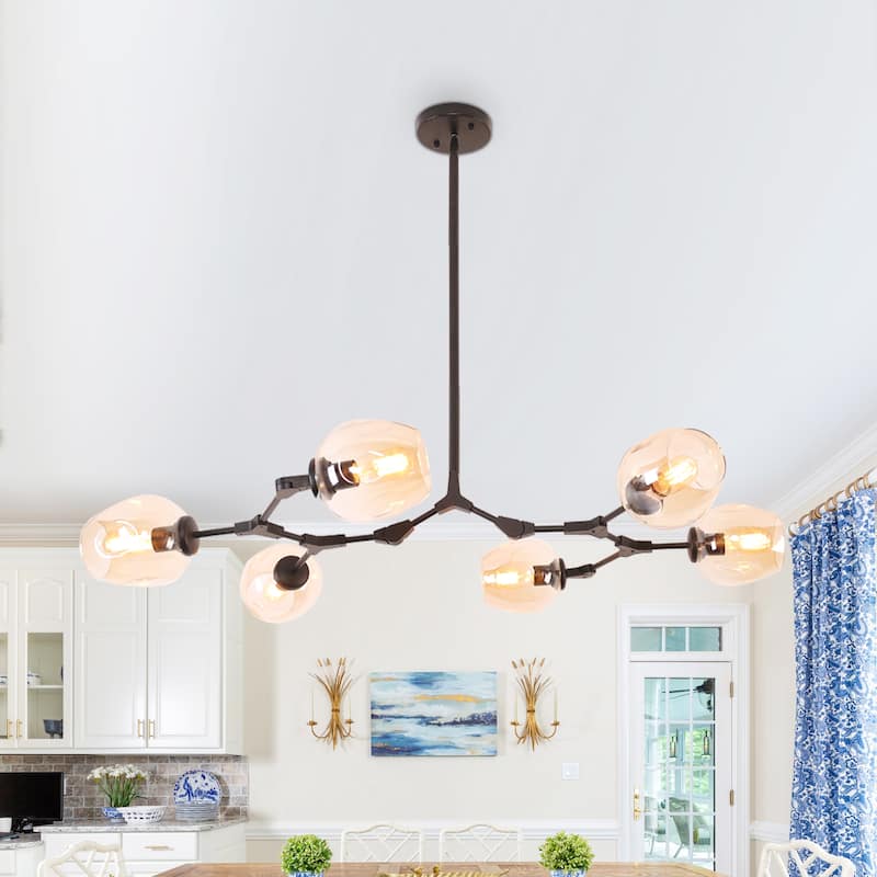 Oaks Aura Mid Century Modern 6- Light Black Ceiling Light Adjustable Sputnik Chandelier