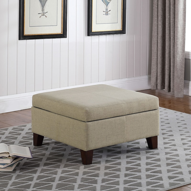 HomePop Luxury 28 Inches Square Storage Ottoman - Linen Tan Woven