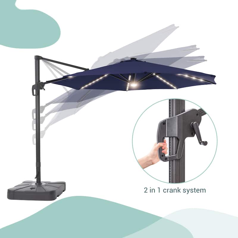 LIVOOSUN 11Ft Aluminum LED Patio Cantilever Offset Umbrella With Base