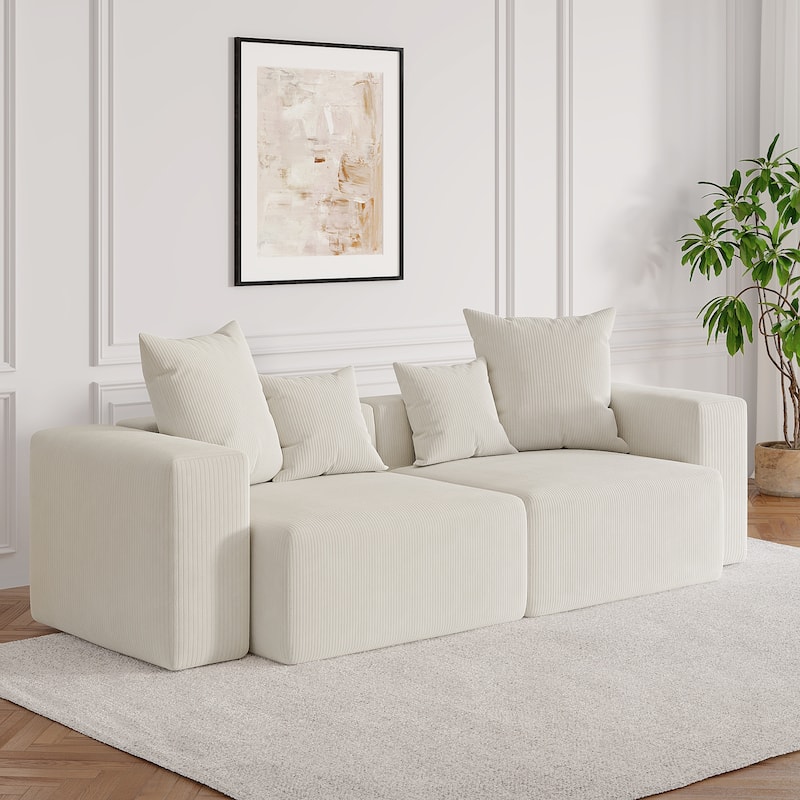 Corduroy Upholstered Modular Sectional Sofa with Ottoman - Beige-2 piece - Symmetrical