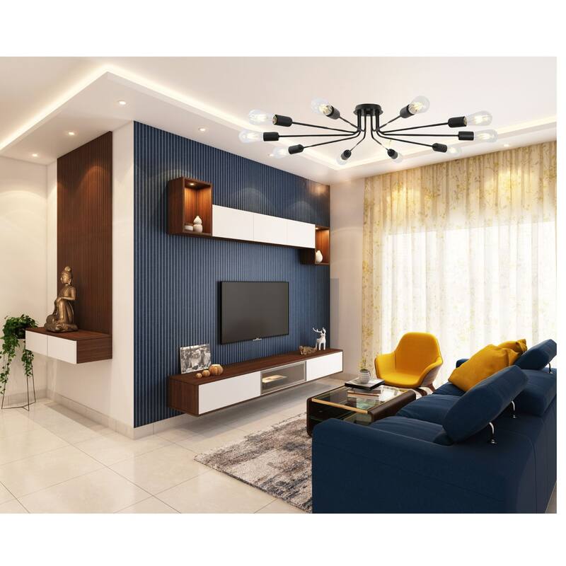 Modern 10-Light Semi Flush Mount Ceiling Chandelier, Dimmable Ceiling Lamp for Bedroom, Entryway, or Cafe