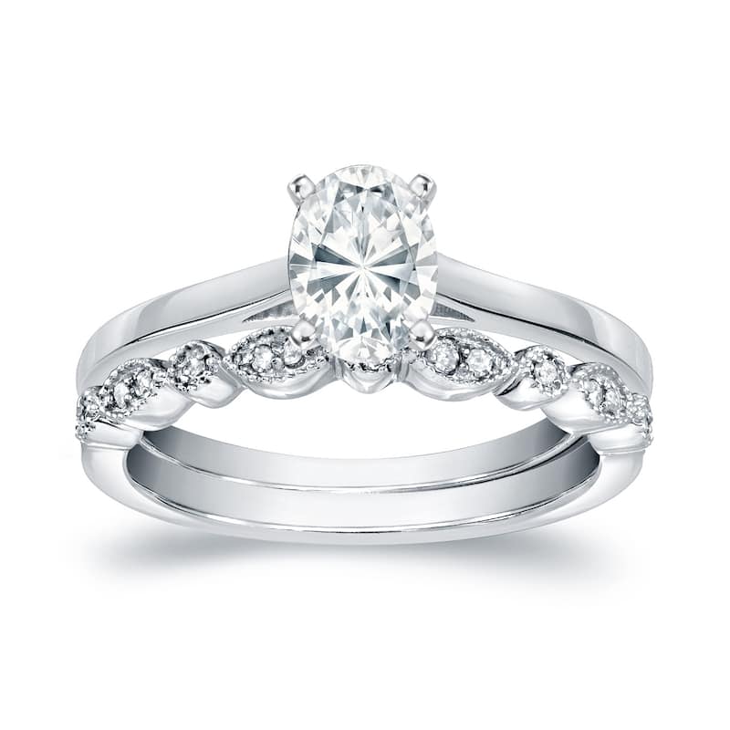 Auriya 14k Gold 1ctw Vintage Oval-cut Solitaire Diamond Engagement Ring Set - White - 4.5