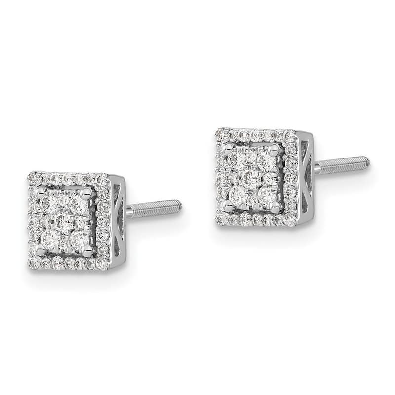 Curata 14k White Gold Diamond Square Screw Back Post Earrings - 7x7mm Wide