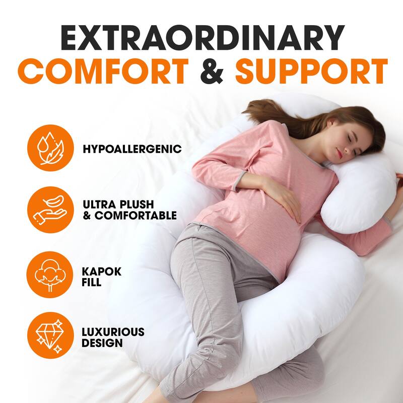 Cheer Collection J-Shape Kapok Pregnancy Body Pillow with Washable Cover