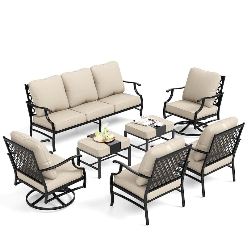 MAISON ARTS Patio Conversation Sets 5/7/9-Seat, Sofa Set with 2 Single Sofa Chairs, 3-Seater Sofa, Ottoman and Coffee Table