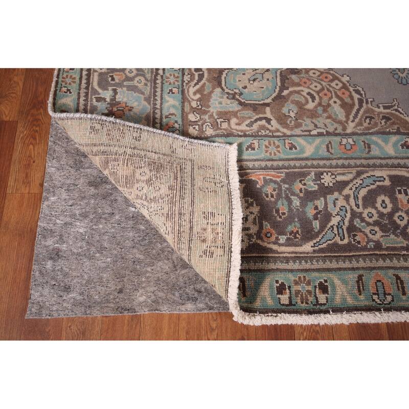 Hand Knotted Oriental 100% Wool Carpet Traditional Medallion Greys & Charcoal Tabriz Area Rug - 9' 8'' X 6' 5''