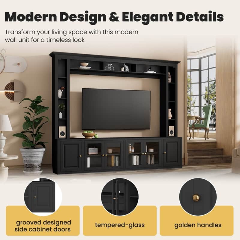 92" Modern 4-Piece Entertainment Center Wall Unit Media Console with Bookshelves for TVs Up to 80"