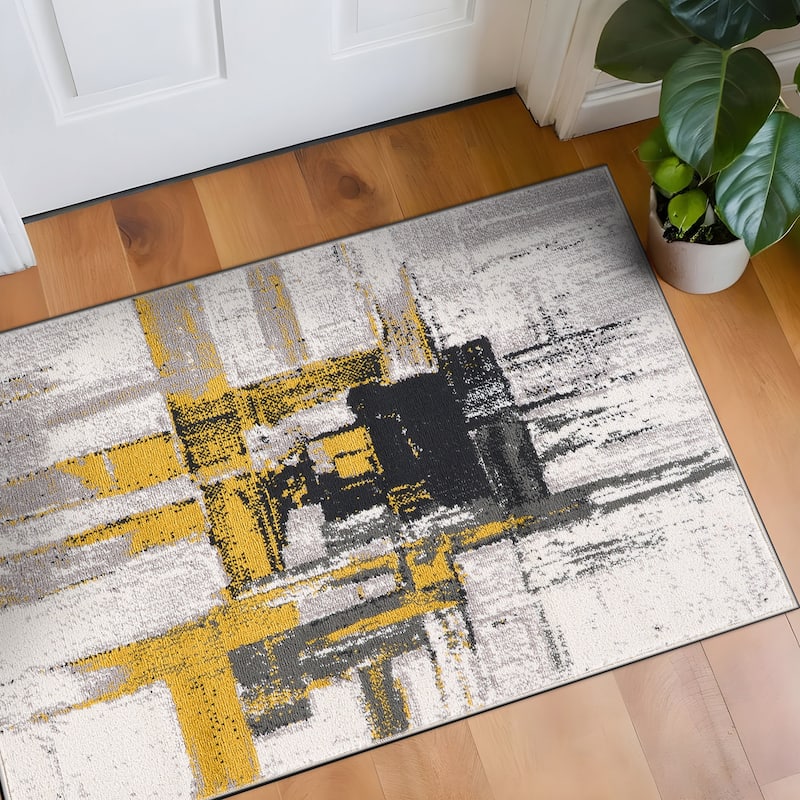 World Rug Gallery Modern Abstract Art Area Rug - 2' 7" x 4' - Gold