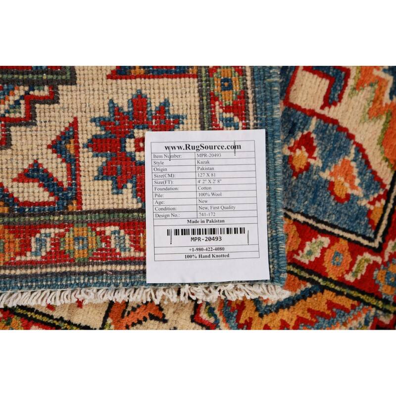 Blue Kazak Oriental Foyer Rug Handmade Wool Carpet - 2'8"x 4'2"