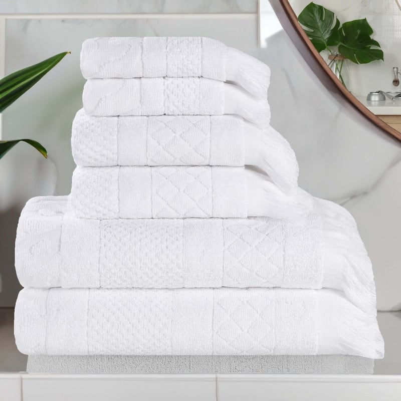 Superior Rolla Cotton Geometric Jacquard Plush Soft 6 Piece Towel Set