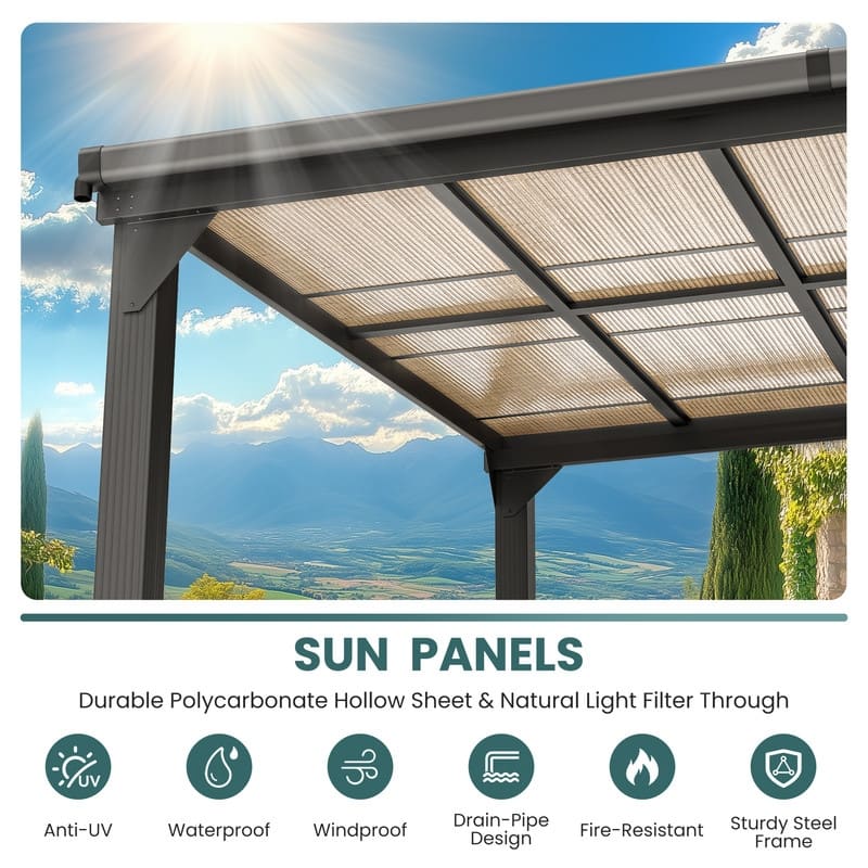 Hardtop Outdoor Gazebo Pergola Aluminum Framed with Sloping Pitched Roof for Garden, Patio, Backyard